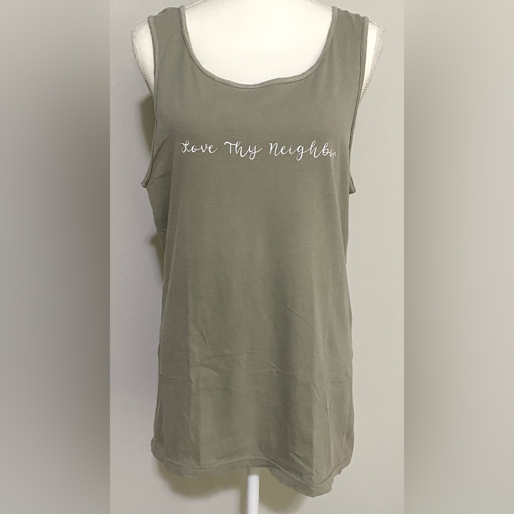 Comfort Colors Women S Love Thy Neighbor Cotton Green Tank Top Boho Activewear - Picture 10 of 10
